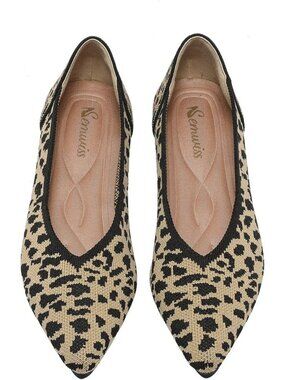 Women's Leopard Mesh Comfortable Pointed Toe Solid Casual Ballet Flat Shoes